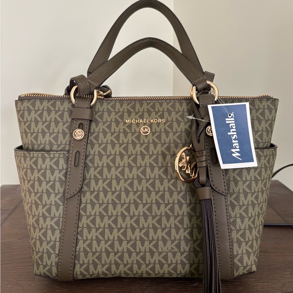 Michael Kors Green Satchel with Leather trim Small Sullivan